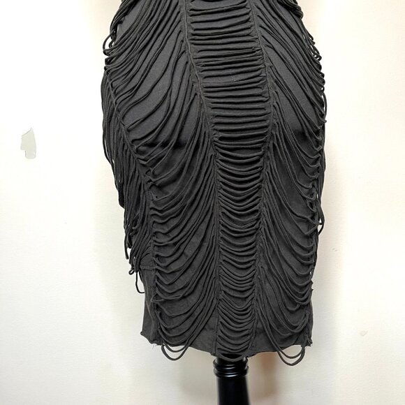 Allsaints Strappy Mummy Dress Black Size 12 Medium Cotton Fringe Tattered Gothic - Picture 11 of 15